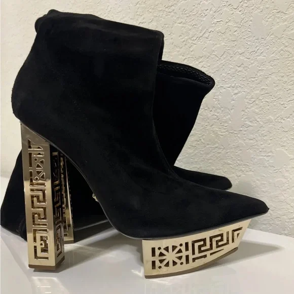 Versace Greek, Boots over the knee, black suede, 38 European - Picture 1 of 8